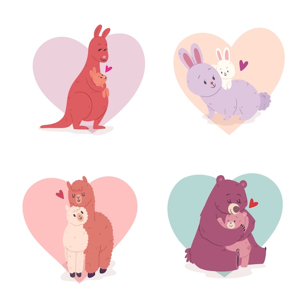 Animal couples with heart background