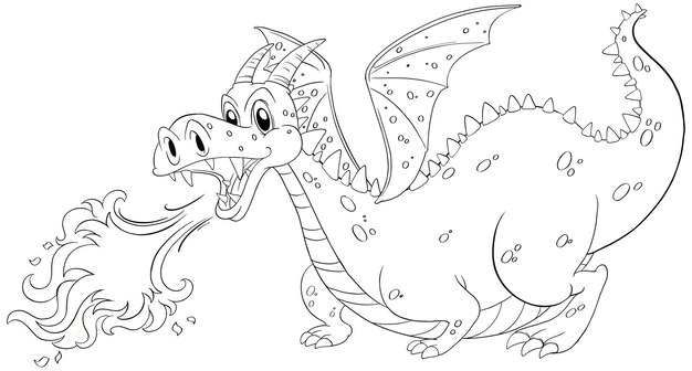 Animal doodle outline for dragon blowing fire