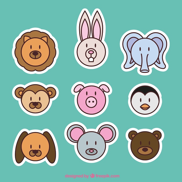 Animal emoticon stickers in flat design