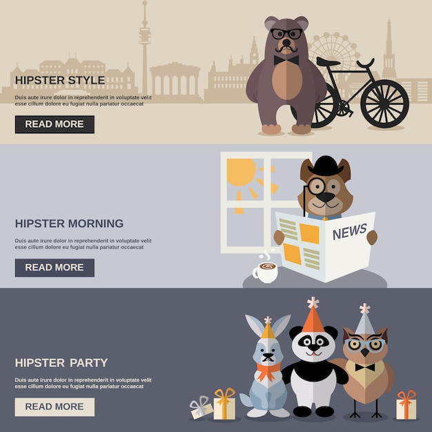 Free Vector animal hipster banner set