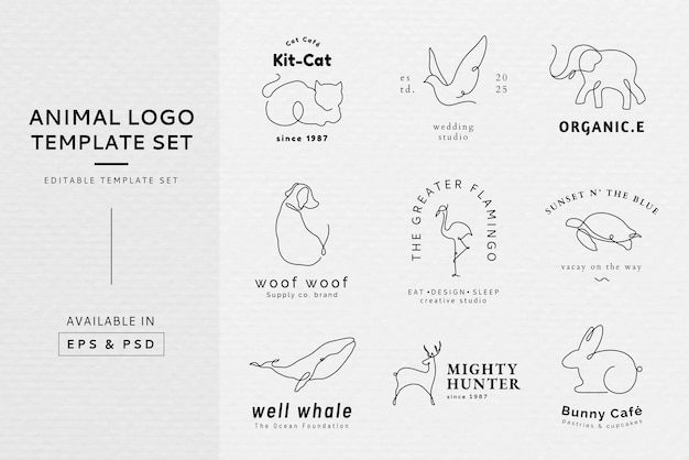 Free Vector animal logo template, line art illustration set vector