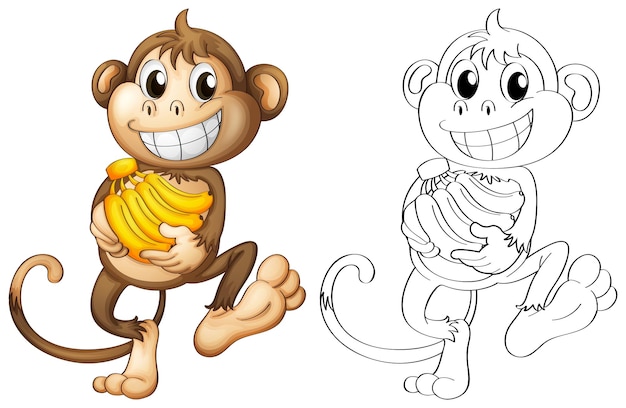 Free Vector animal outline for monkey with bananas