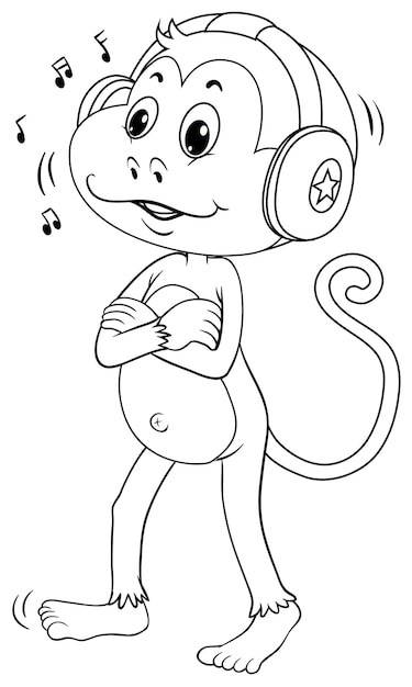 Animal outline for monkey with headphone