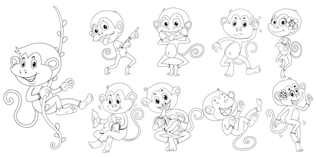 Animal outline for monkeys in different actions