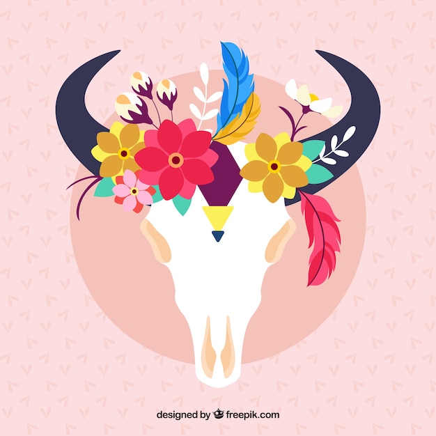 Free Vector animal skull background with flowers