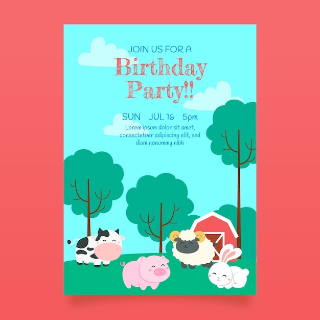 Animals birthday invitation template