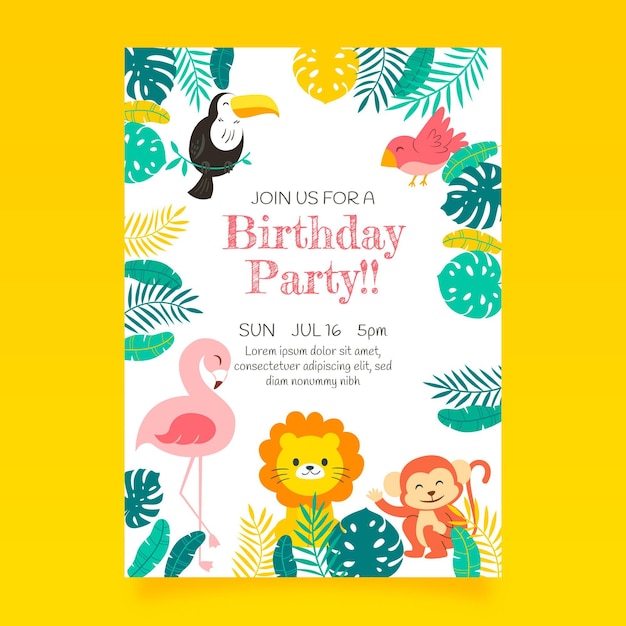 Animals birthday invitation template