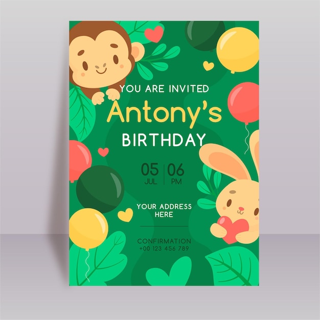 Animals birthday invitation template