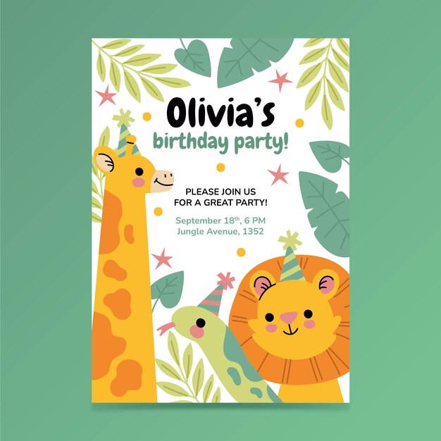 Animals birthday invitation template