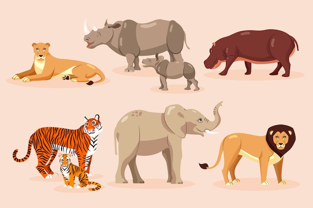 Animals hand drawn flat animal collection