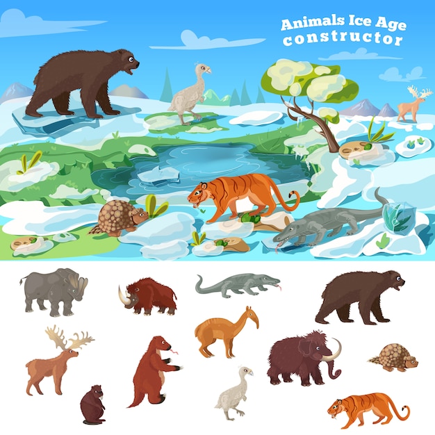 Free Vector animals ice age concept