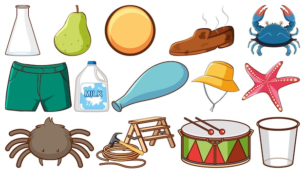 Free vector animals and other objects on white background