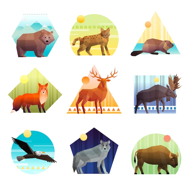 Free vector animals polygonal emblem set