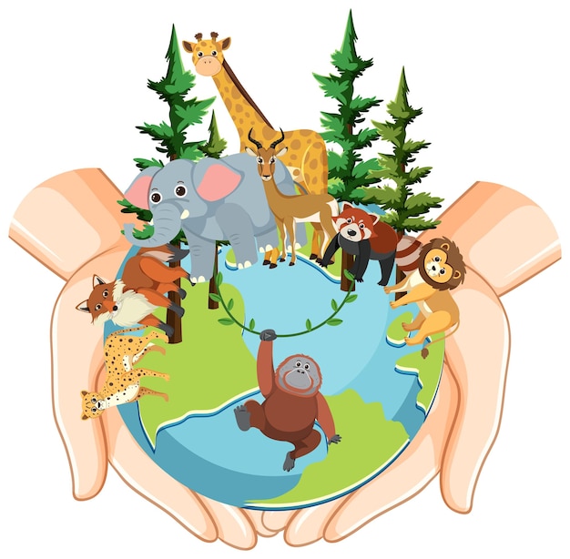 Free Vector animals standing on earth planet