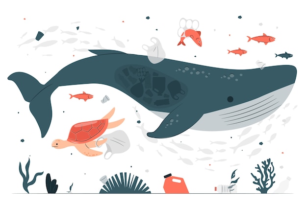 Free Vector animals suffering from ocean pollution concept illustration