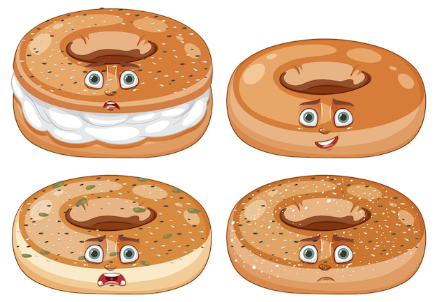 Free Vector animated bagels with expressive faces