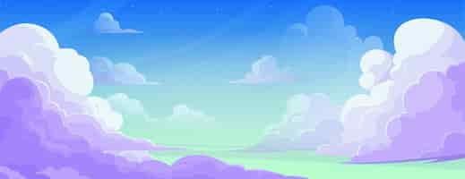 Free vector anime blue sky with cloud cartoon background