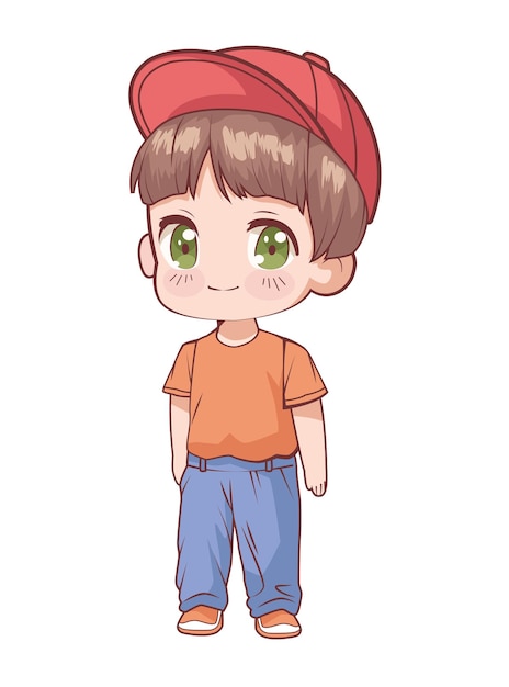 Free Vector anime chibi boy wearing cap character