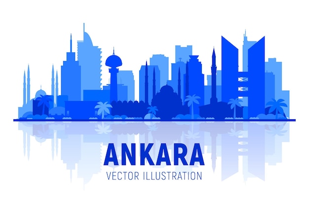 Free Vector ankara turkey city skyline silhouette at white background flat vector illustration business travel and tourism concept with modern and old buildings image for banner or website