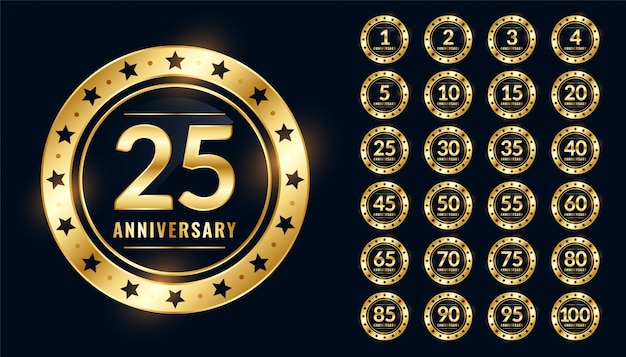 Free vector anniversary badge big set in premium golden colors