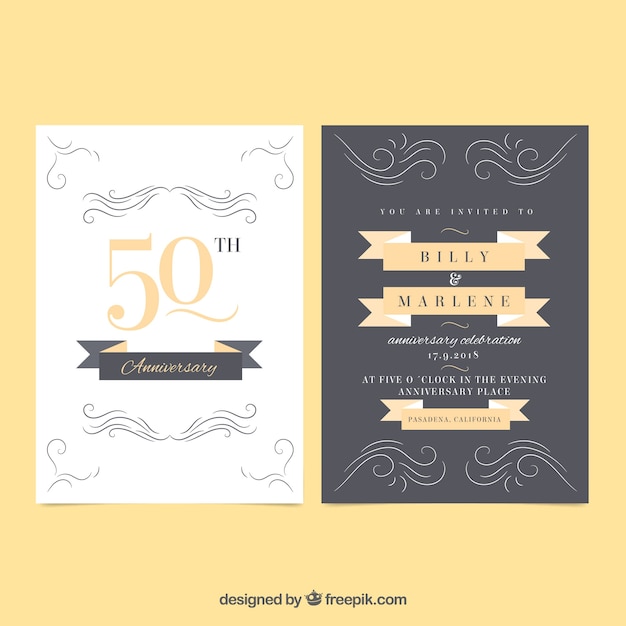 Free Vector anniversary card with ornaments