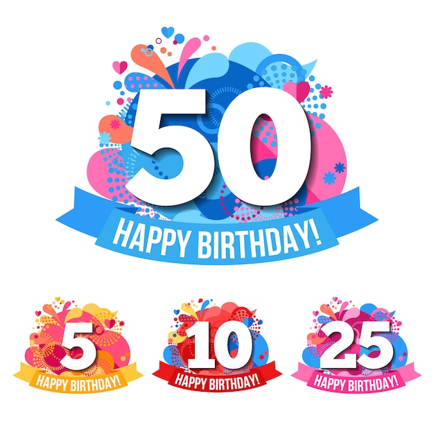 Free Vector anniversary emblems  with happy birthday congratulations 