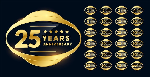 Free vector anniversary label badge in golden color