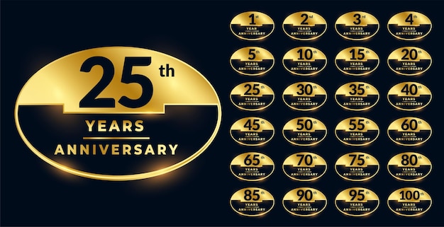 Anniversary labels in golden color set