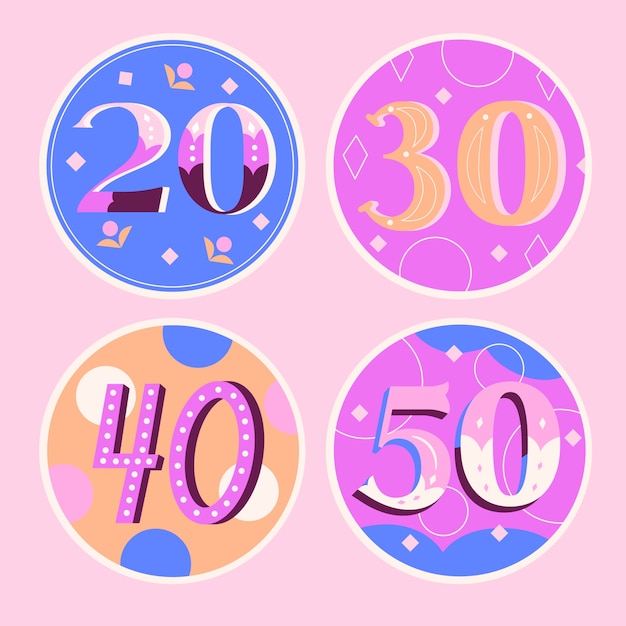 Free Vector anniversary numbers stickers set