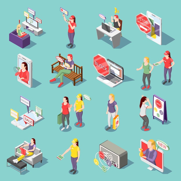 Annoying Advertisement Isometric Icons