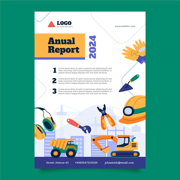 Free Vector annual report template for construction domain