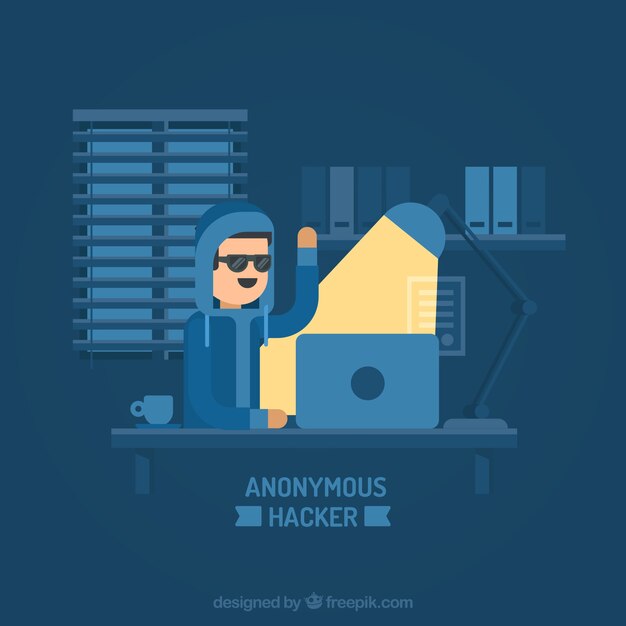 Anonymous hacker with flat design