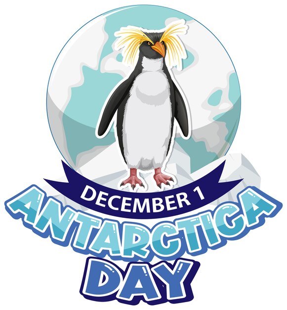 Antarctica day text with penguin