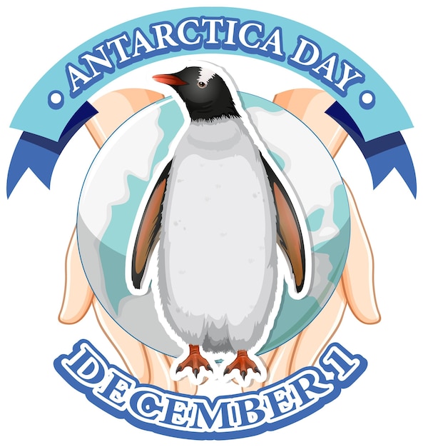 Free vector antarctica day text with penguin