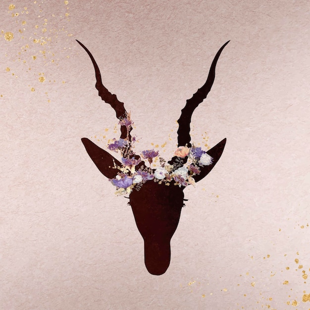 Free Vector antelope head decorated with flowers silhouette