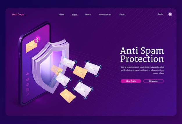 Free Vector anti spam protection landing page