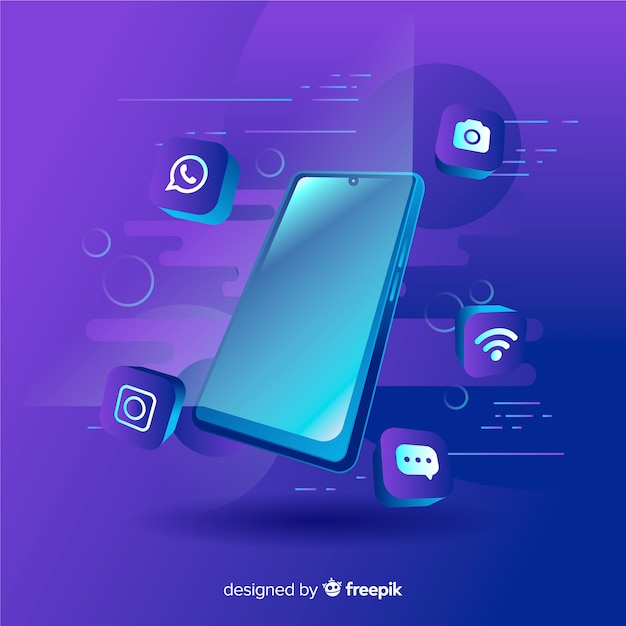 Free Vector antigravity mobile phone with elements around