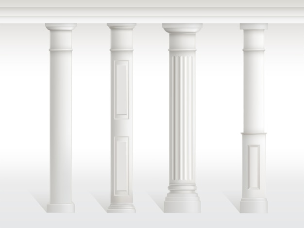 Free vector antique columns set, balustrade isolated on white background.