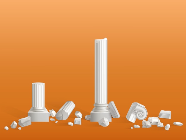 Free Vector antique columns of white marble stone broken on pieces, 