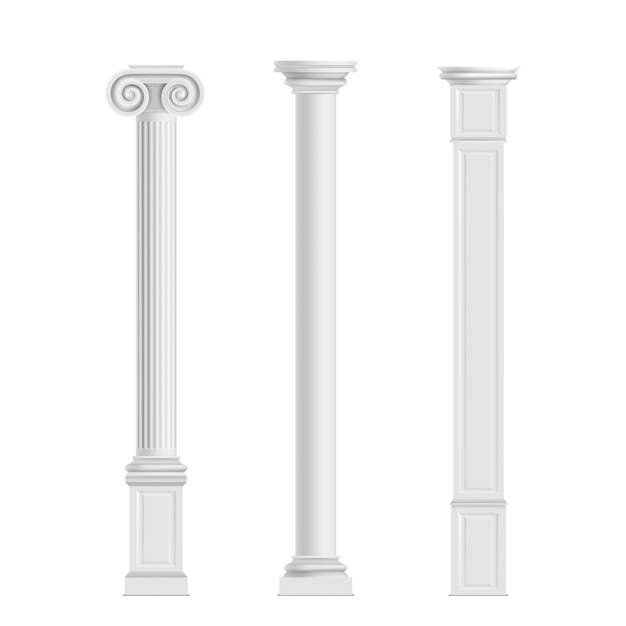 Free vector antique cylindrical doric, ionic orders and modern cubic columns of marble stone