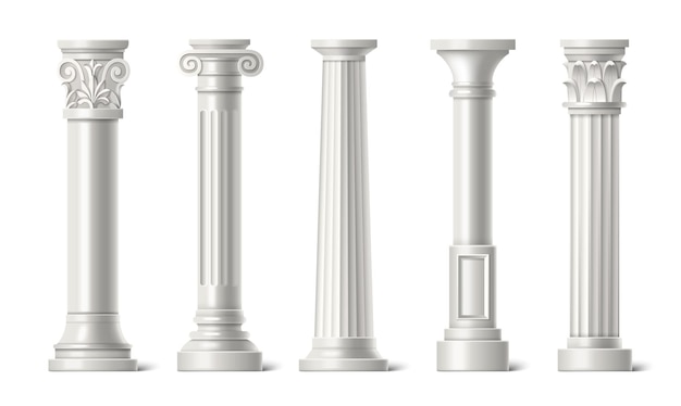 Free vector antique marble pillars set isolated on white