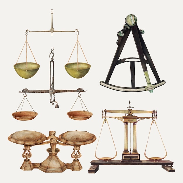 Free vector antique measurement tools vector design element set, remixed from public domain collection