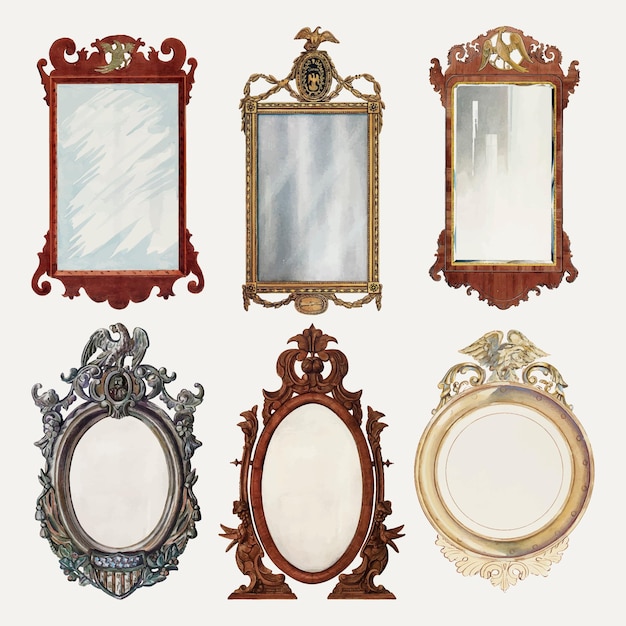 Free vector antique mirrors vector design element set, remixed from public domain collection