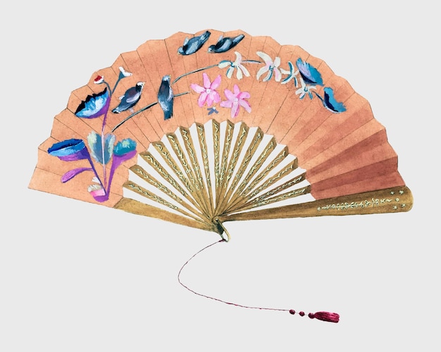 Antique silk fan vector design element, remix from artwork by Bessie Forman