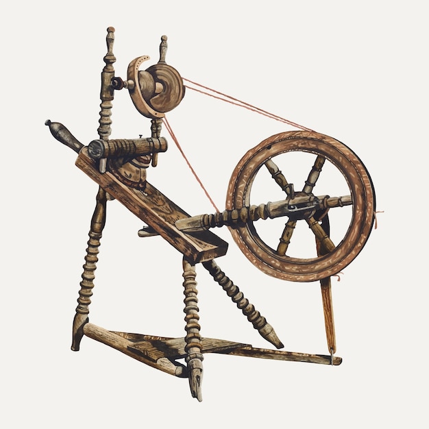 Free Vector antique spinning wheel illustration vector, remixed from the artwork by walter praefke