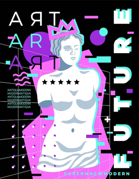 Free Vector antique statues poster with pop art style image of venus sculpture editable text and geometric figures vector illustration