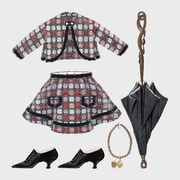 Free Vector antique women&#39;s vector fashion outfit design element set, remixed from public domain collection