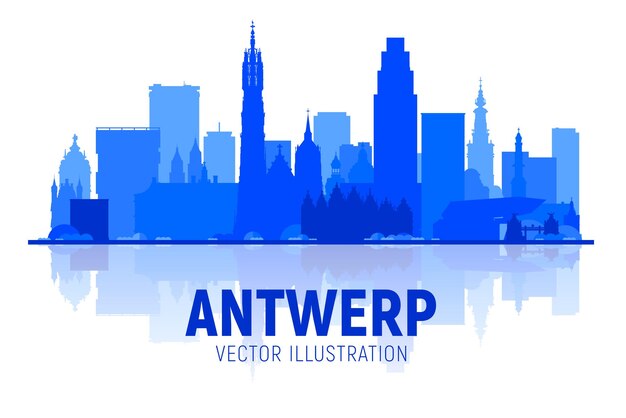 Antwerp Belgium city silhouette at white background Vector Illustration Business travel and tourism concept with modern buildings Image for presentation banner web site