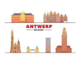 Free vector antwerp belgium most famous landmarks on white background vector illustration business travel and tourism concept with modern buildings image for presentation banner web site