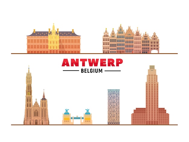 Free Vector antwerp belgium most famous landmarks on white background vector illustration business travel and tourism concept with modern buildings image for presentation banner web site